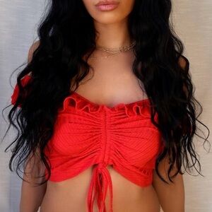 Thrifted Red Ruffled Off-Shoulder Top